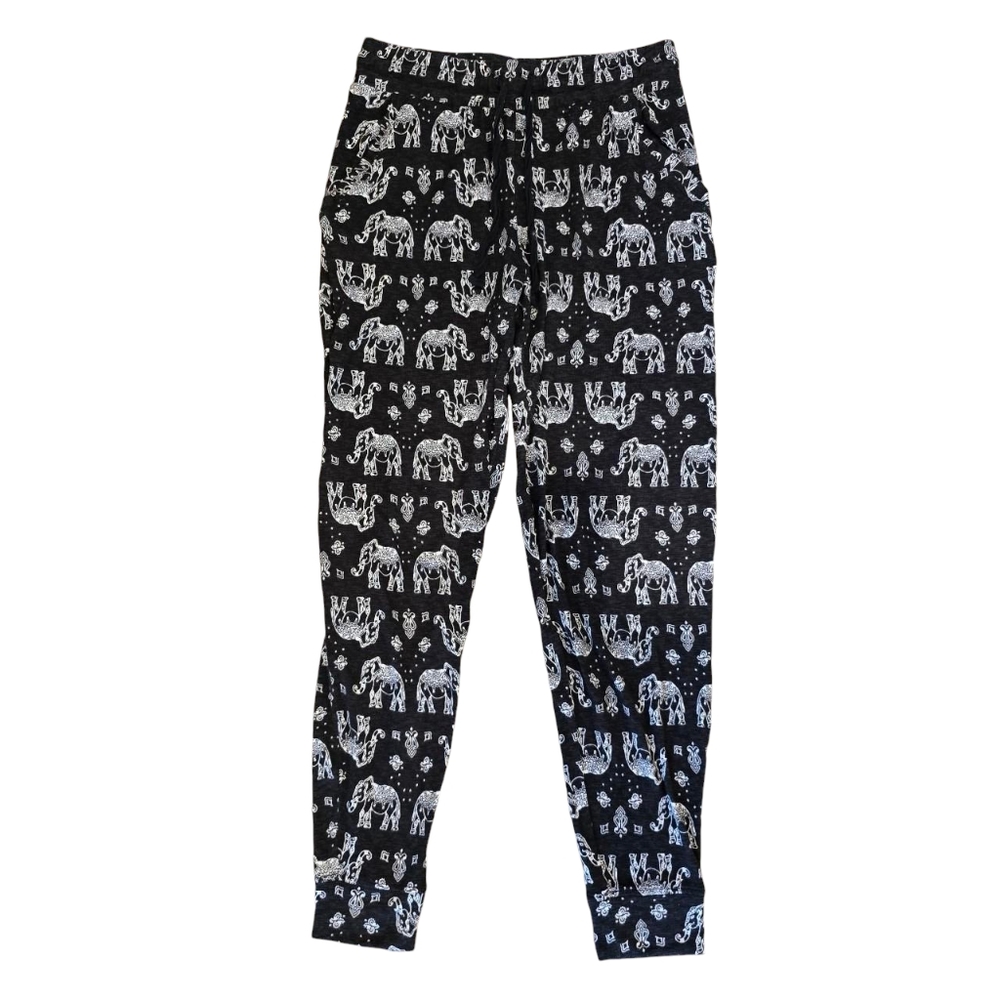 Black Pajama Pants with Elephant Design Size Small Women's Sleepwear Loungewear